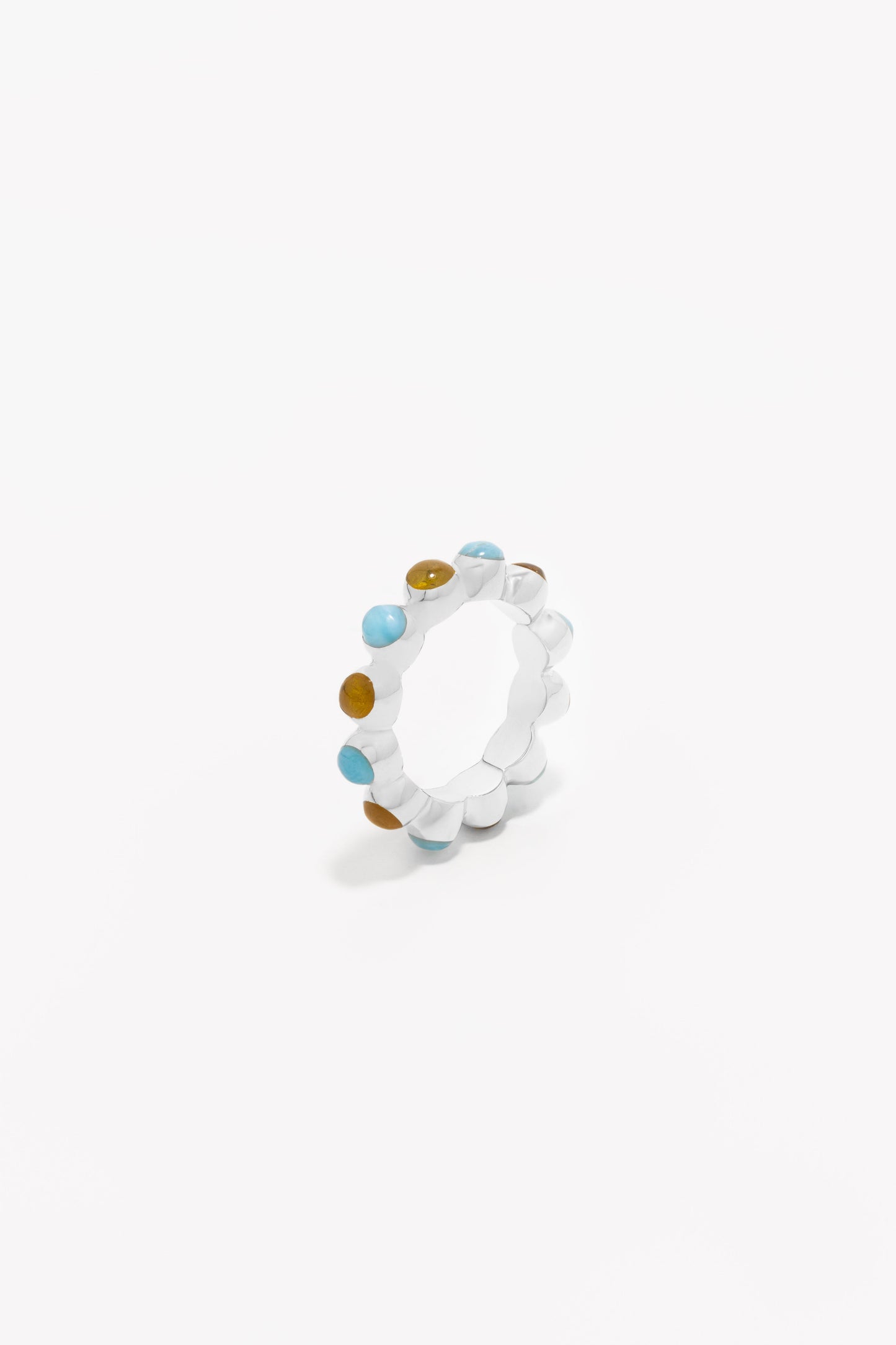 Round Of Blues Ring - Larimar/Amber