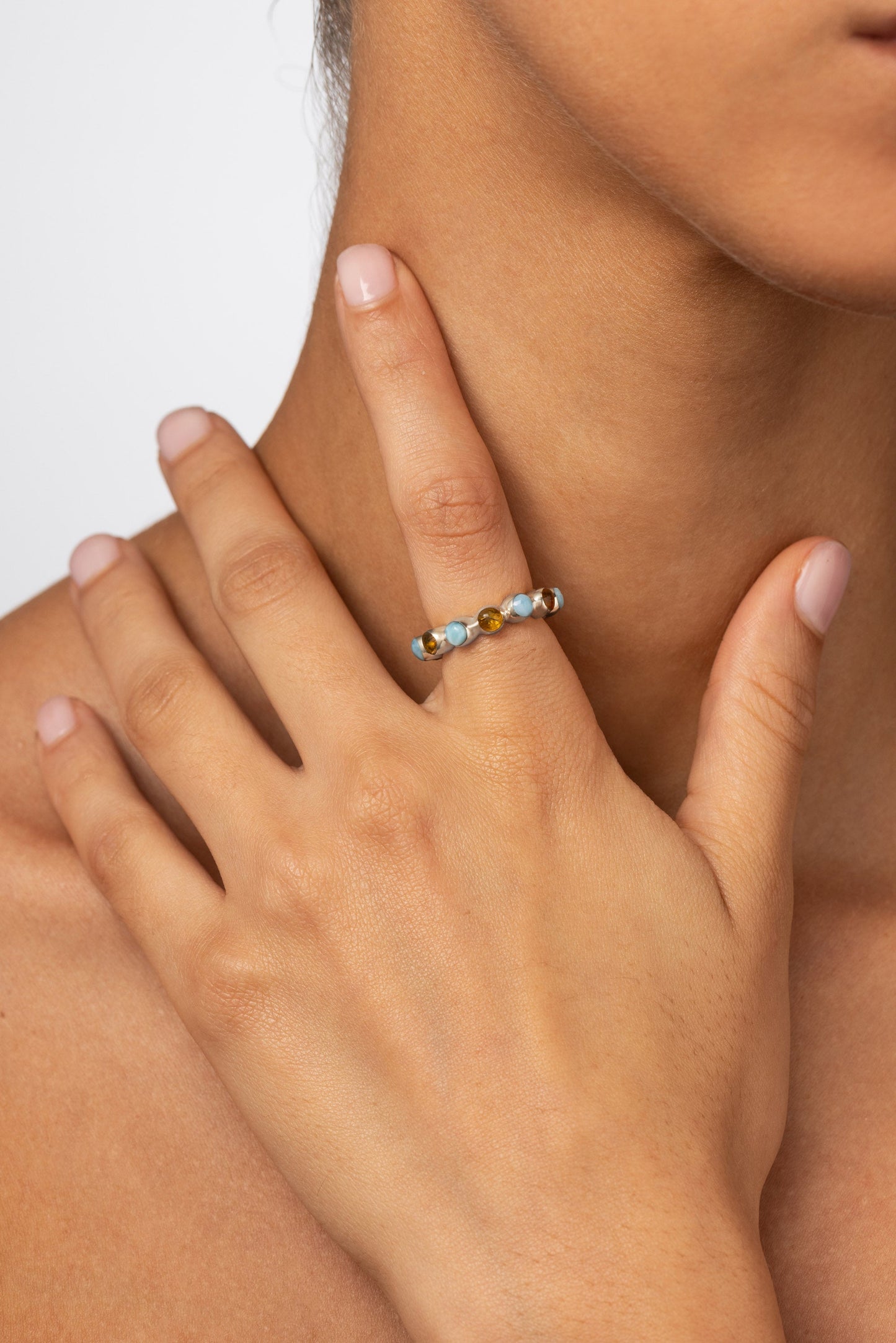 Round Of Blues Ring - Larimar/Amber