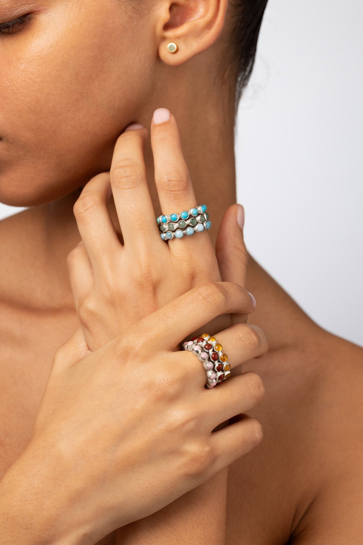 Round Of Blues Ring - Green Aventurine