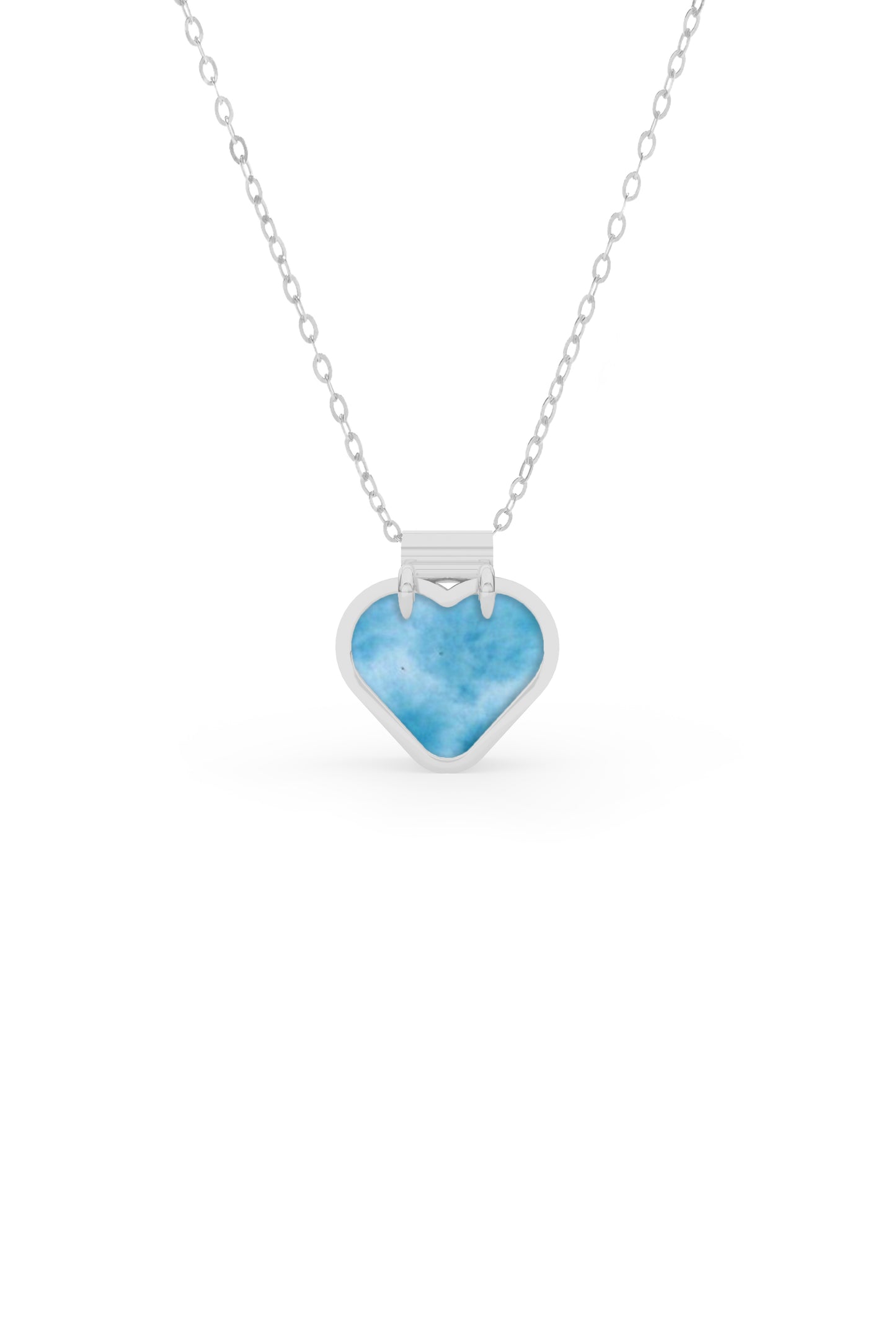 Architectural 925 silver pool-heart-shaped pendant featuring a blue Dominican Larimar gemstone with a chain.