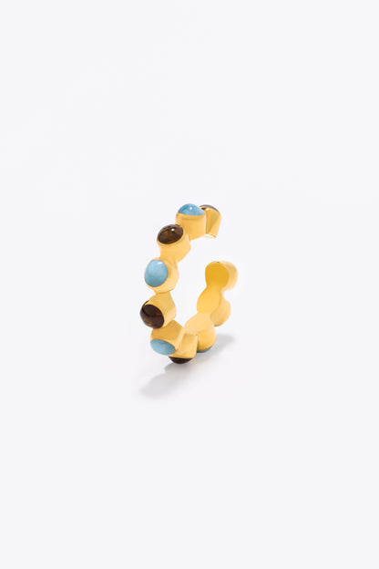 Round Of Blues Ring - Larimar/Amber