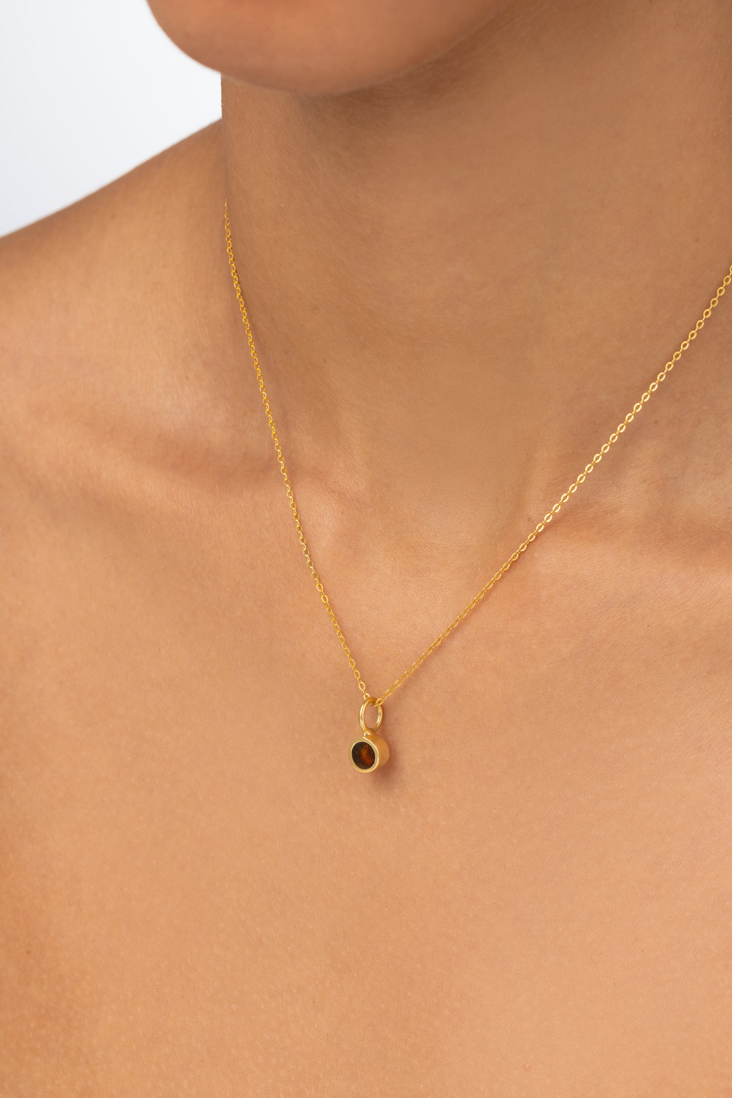 14k Gold Pill Midi Pendant - Amber