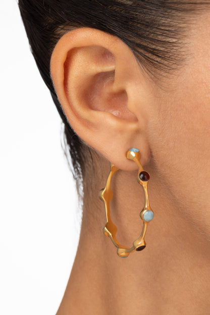 Round Of Blues 1.5" Hoops - Larimar/Amber